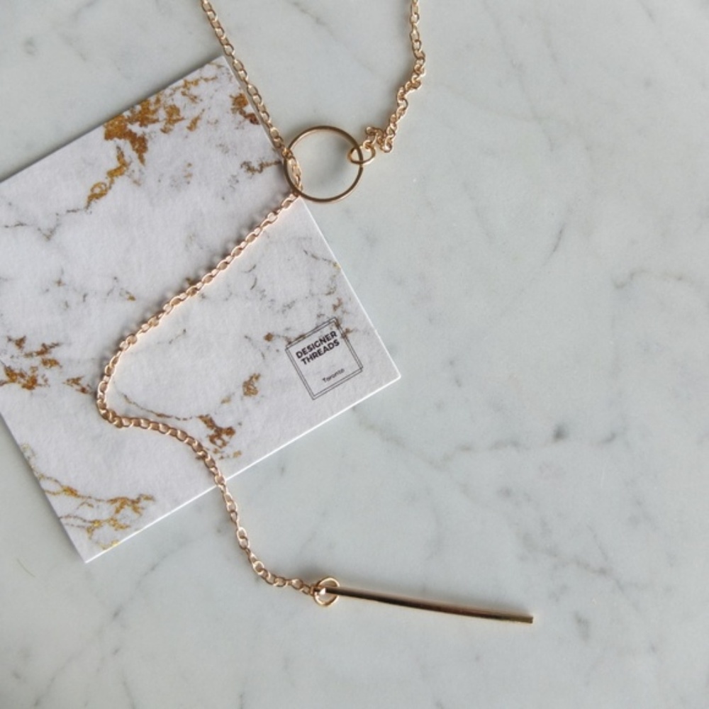 2 Goldtone Dainty Metal Bar & Circle Necklaces - Picture 6 of 8